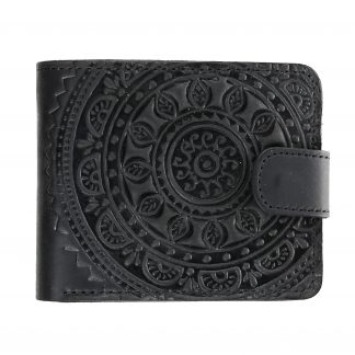 Гаманець чорний складений (сонце Карпат), з тисненням