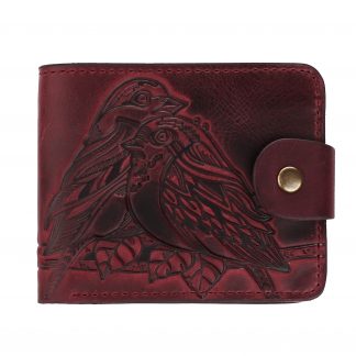 Гаманець бордовий  складений (пташки), з тисненням