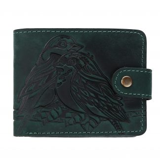 Гаманець темно-зелений  складений (пташки), з тисненням