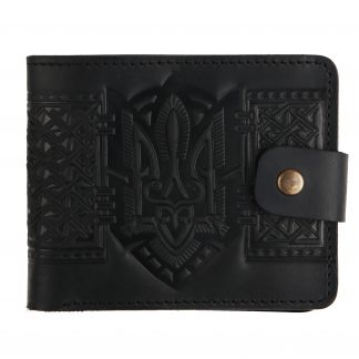 Гаманець чорний складений (герб), з тисненням
