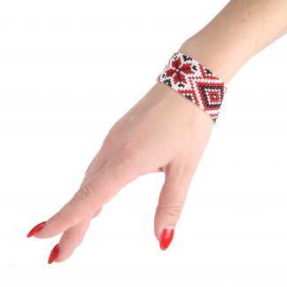 Браслет з бісеру, червоно-білий