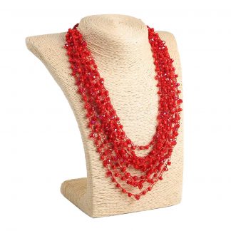 Кольє з бісеру-кришталю, червоне