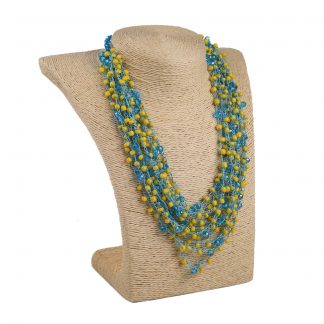 Кольє з бісеру-кришталю, синьо-жовте