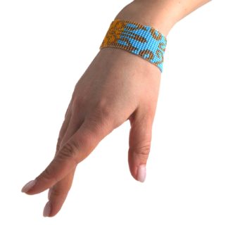 Браслет з бісеру синьо-жовтий "Золотий тризуб"