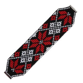 Браслет з бісеру, червоно-чорний орнамент Бойківський