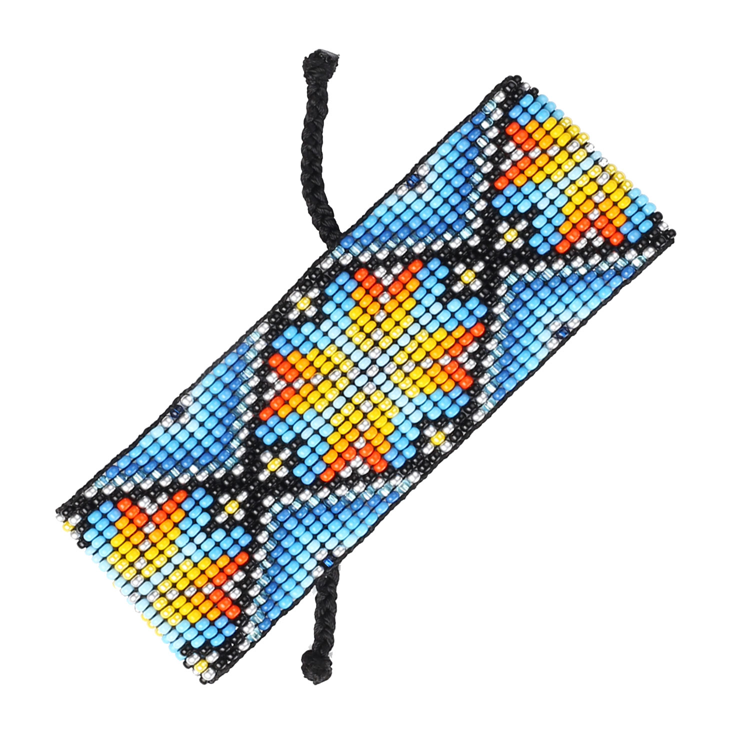 Браслет з бісеру блакитно-оранжевий "Геометрія"