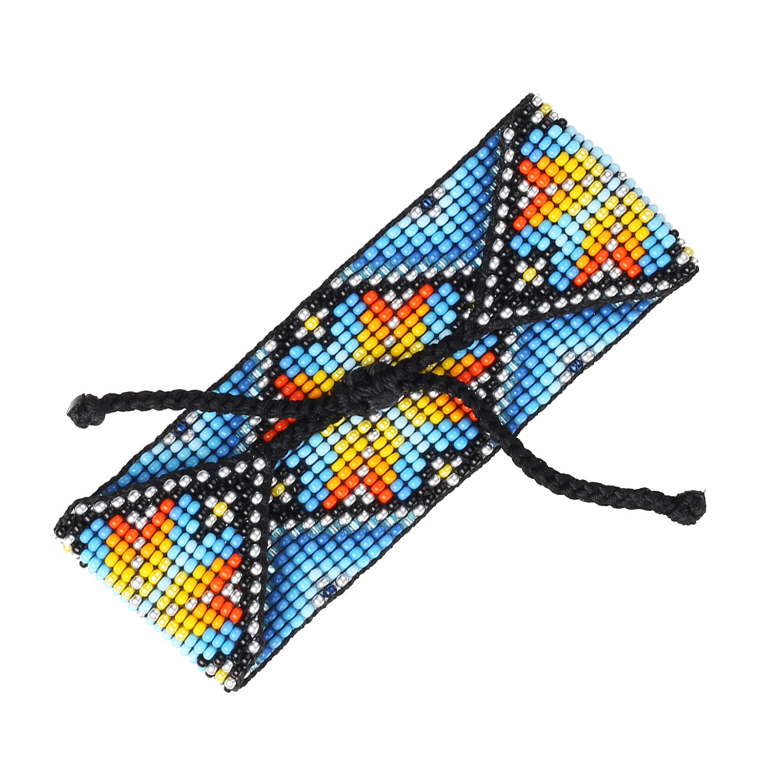 Браслет з бісеру блакитно-оранжевий "Геометрія" - Зображення 3