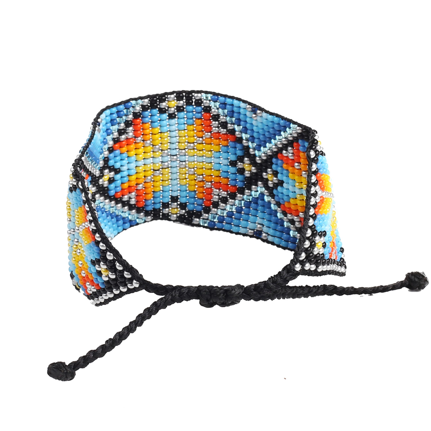 Браслет з бісеру блакитно-оранжевий "Геометрія" - Зображення 2