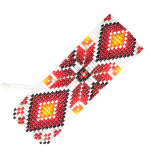 Браслет з бісеру оранжево-червоний "Геометрія"