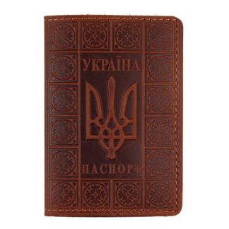 Обкладинка на паспорт "Герб - молитва"темно-коричнева