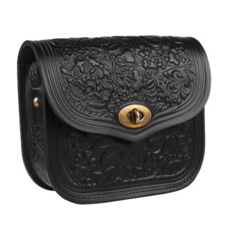 Сумка шкіряна чорна "Квітка"