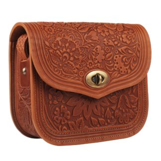 Сумка шкіряна коньяк "Квітка"