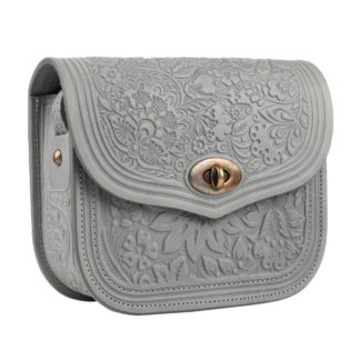Сумка шкіряна сіра "Квітка"