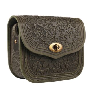 Сумка шкіряна хакі "Квітка"