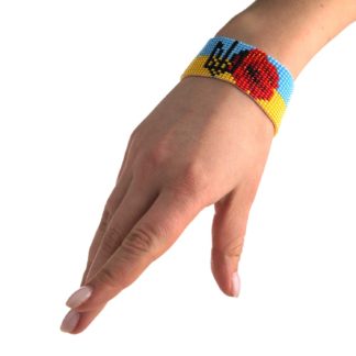 Браслет з бісеру синьо-жовтий з маком і тризубцем