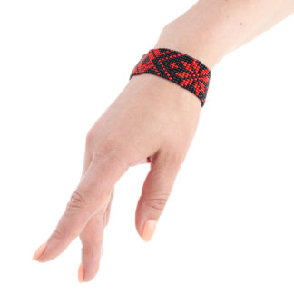Браслет з бісеру, червоно-чорний орнамент