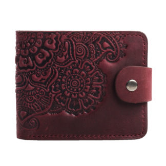 Гаманець бордовий складений, з тисненням (квіти)