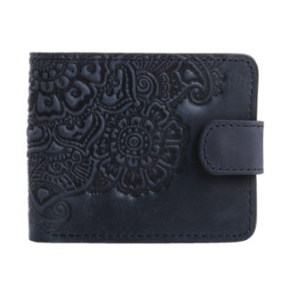 Гаманець синій складений (Квіти), з тисненням