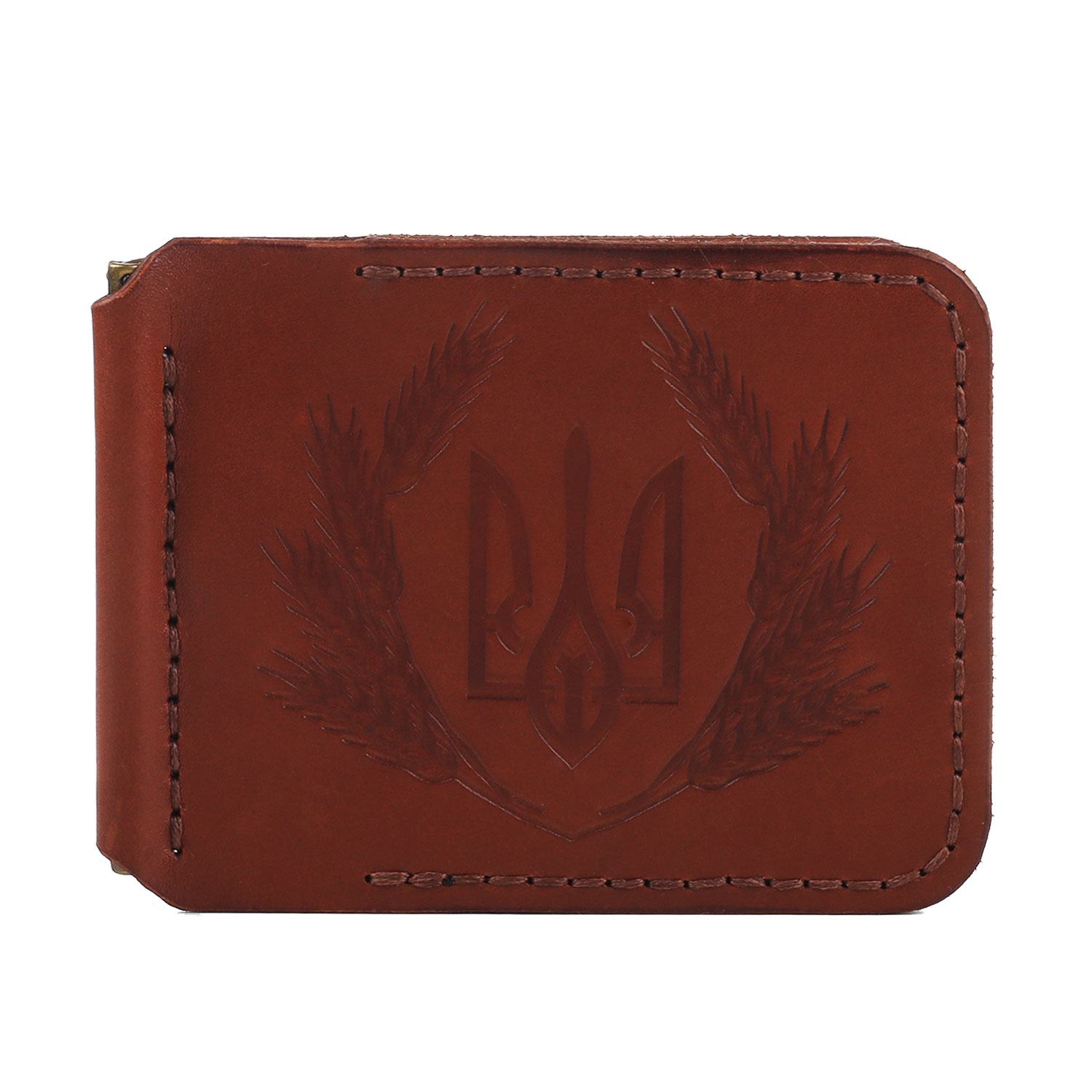 Зажим для грошей з тисненням "Тризуб" коньяк