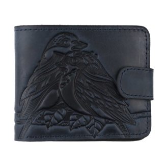 Гаманець синій складений, з тисненням (птахи)