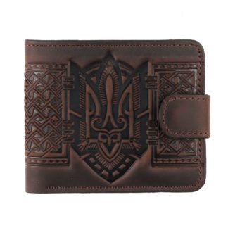 Гаманець коричневий складений (герб), з тисненням