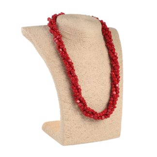 Намисто потрійне квадратне корал червоне