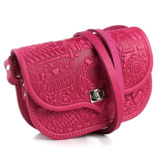 Сумка шкіряна малинова "Котики"