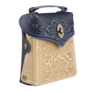 Сумка рюкзак шкіряна синьо-бежева “Тиснення”