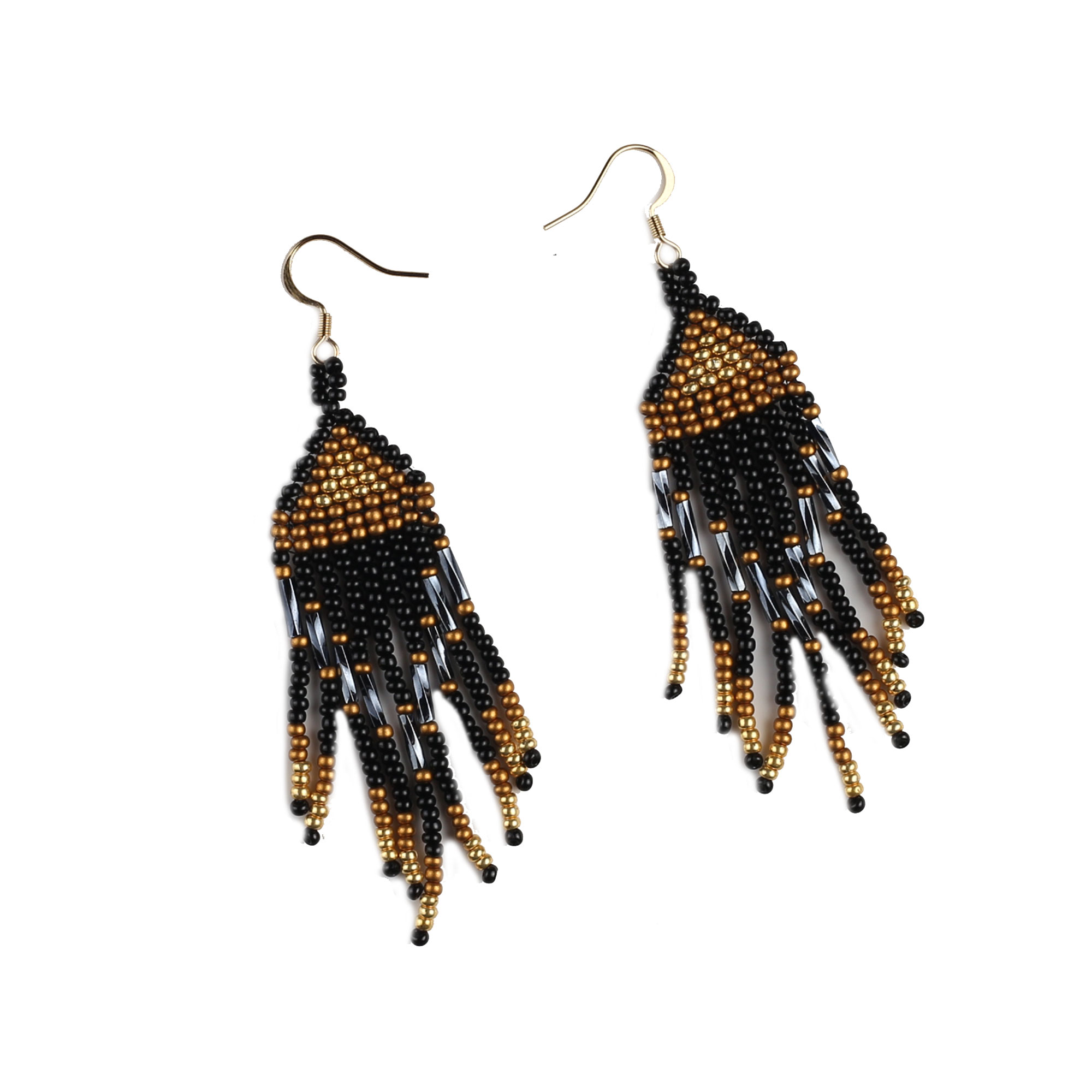 Сережки з бісеру "Чорно-золоті"