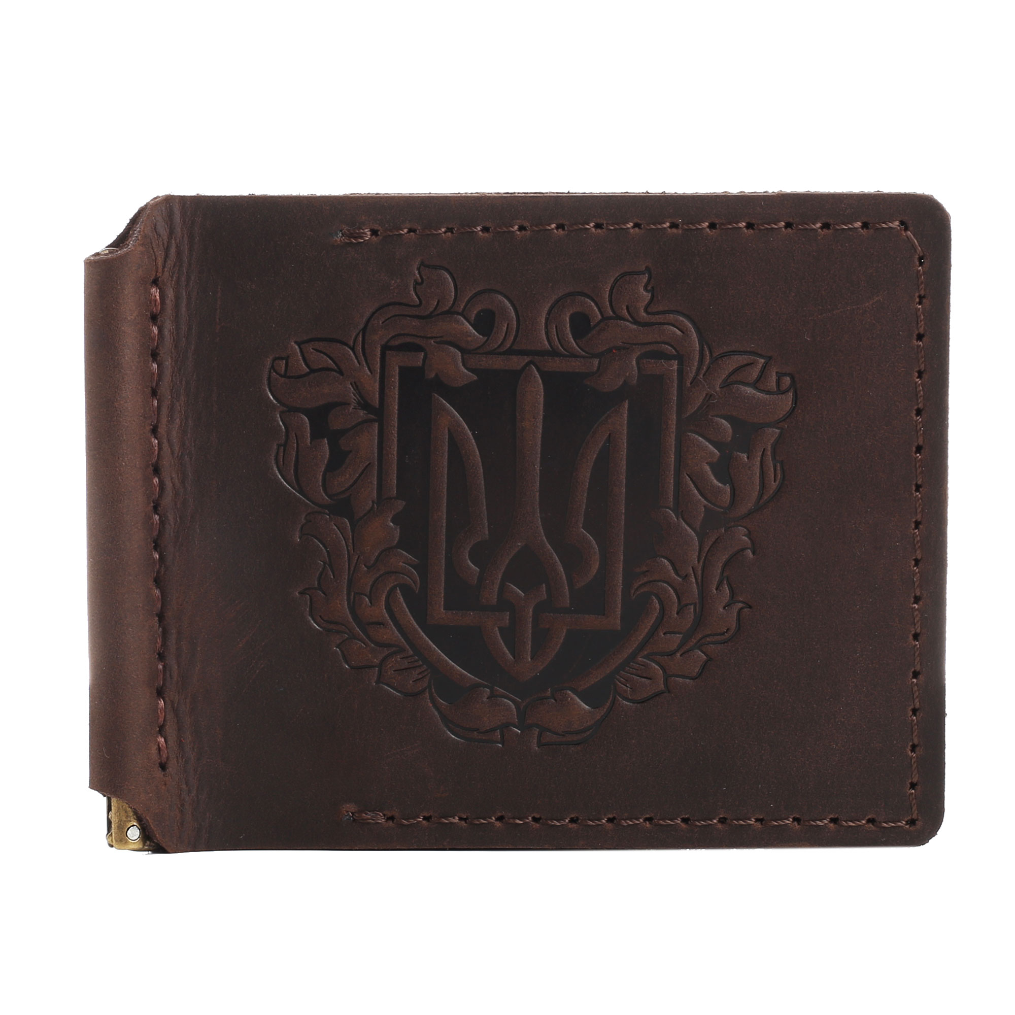 Затискач для купюр коричневий “Тризуб”