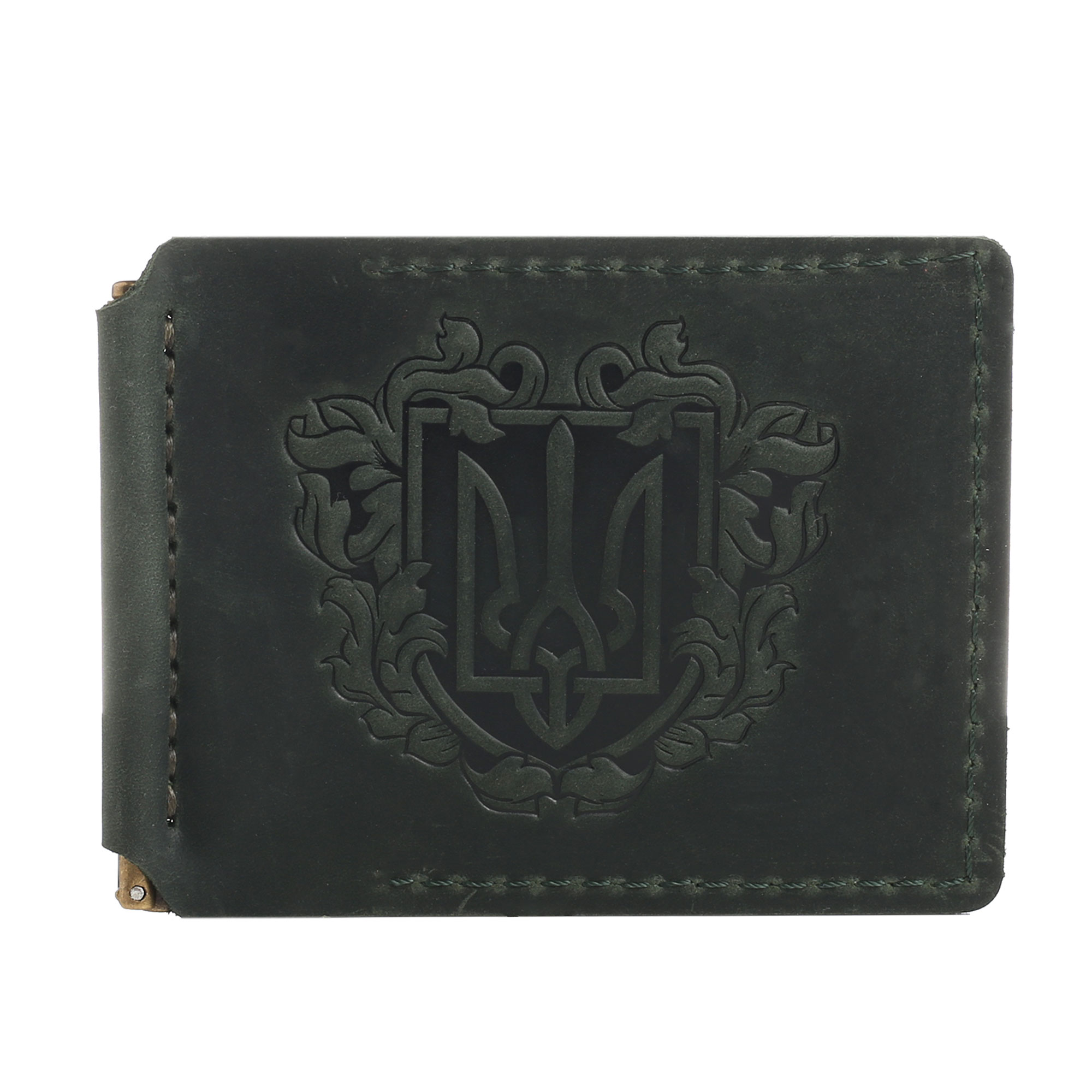 Затискач для купюр зелений “Тризуб”