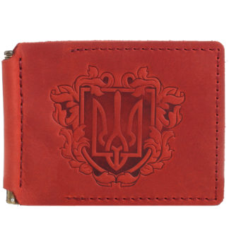 Затискач для купюр червоний “Тризуб”