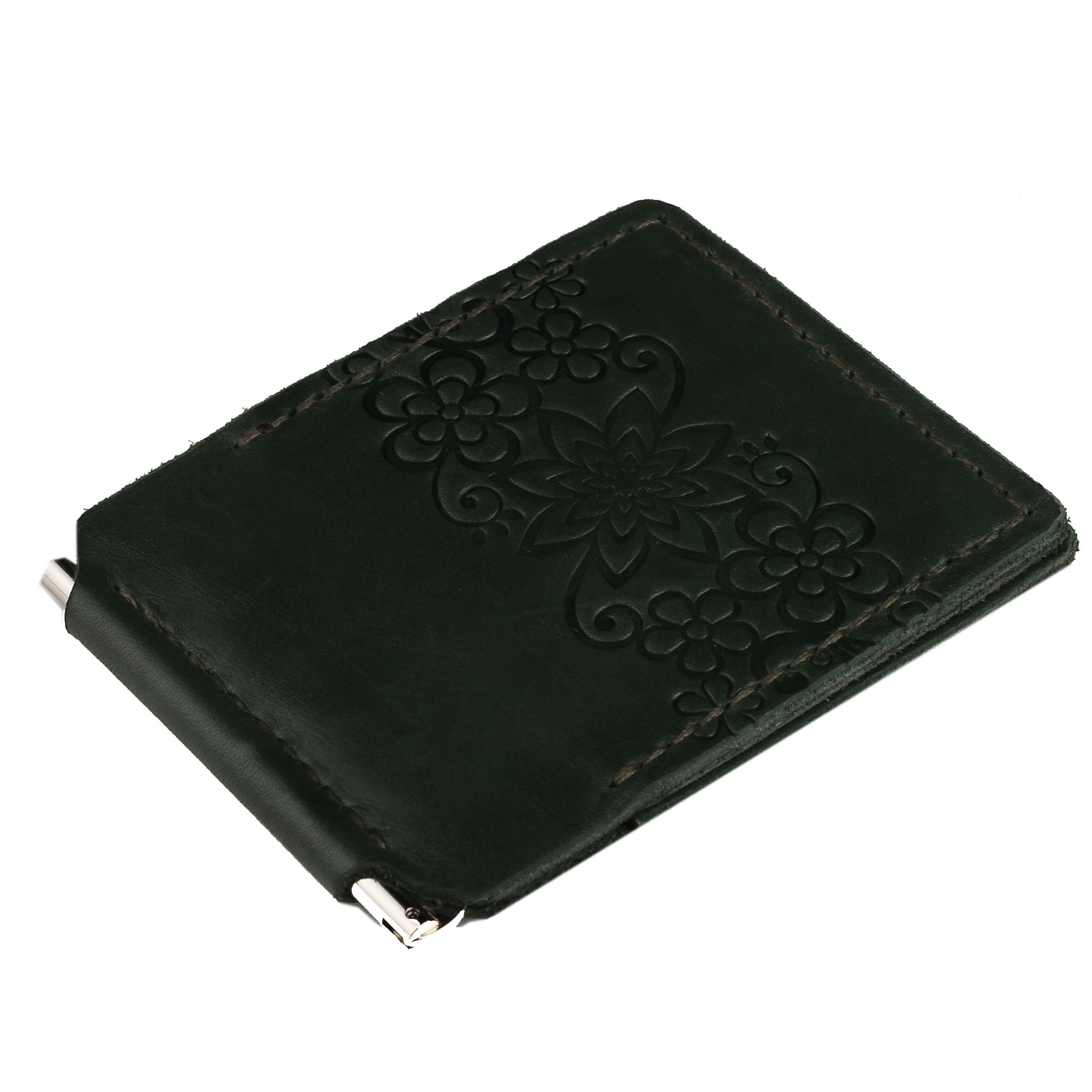 Затискач для купюр зелений Квіти