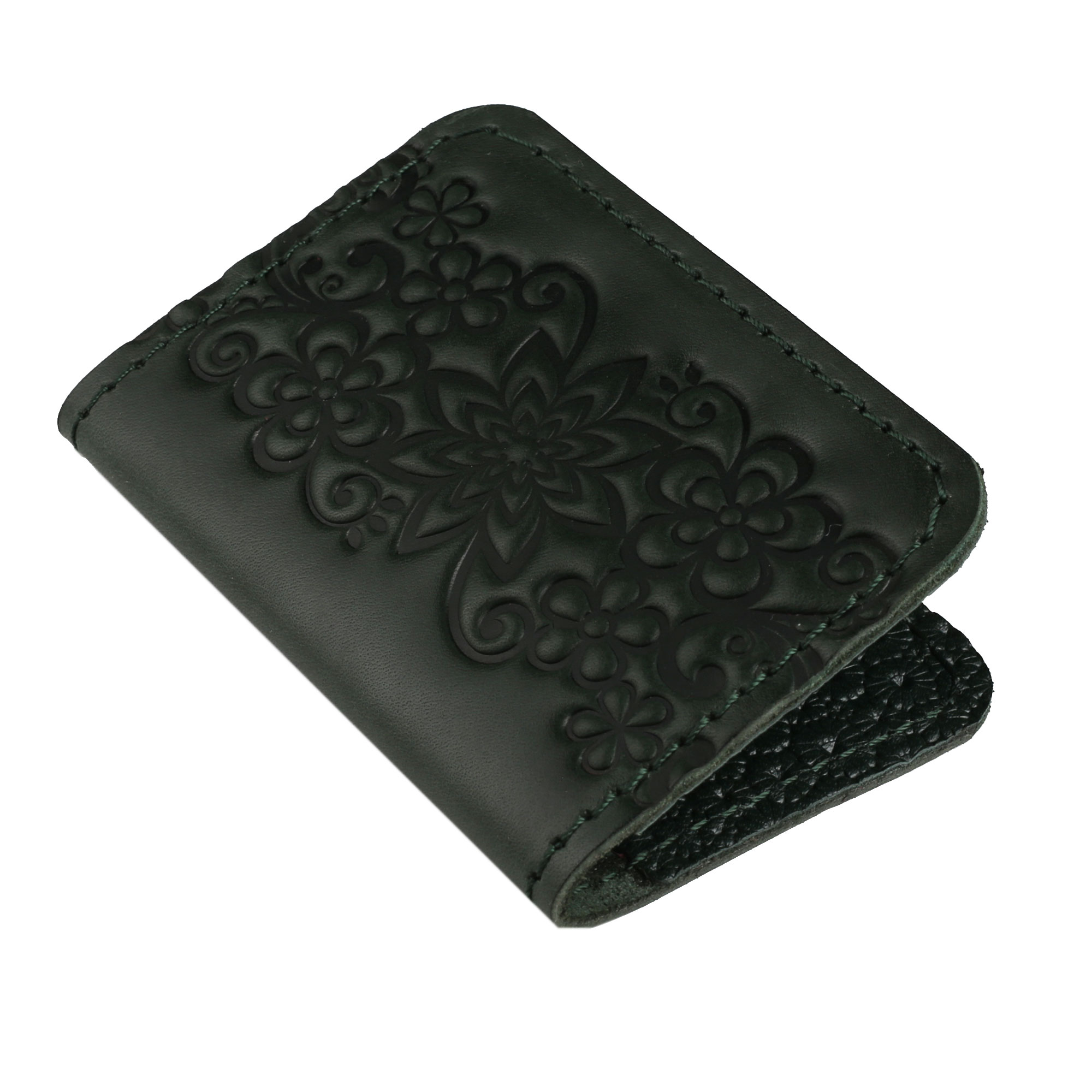 Обкладинка для документів (ID-паспорт) зелена Квіти