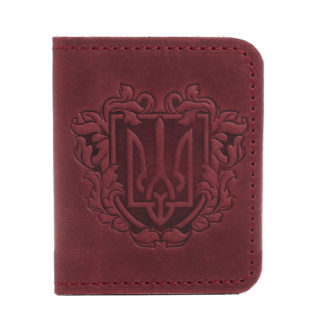 Обкладинка для документів (ID-паспорт) з прозорим віконечком бордова Герб