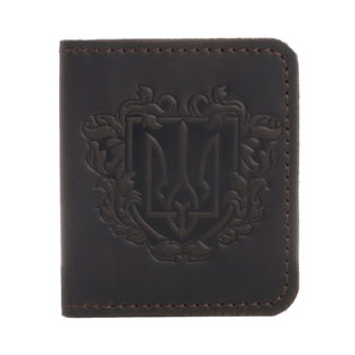 Обкладинка для документів (ID-паспорт) з прозорим віконечком коричнева Герб