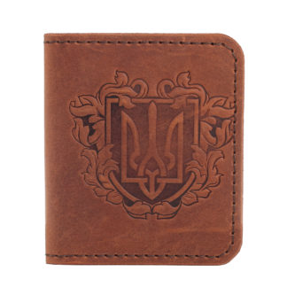 Обкладинка для документів (ID-паспорт) з прозорим віконечком руда Герб