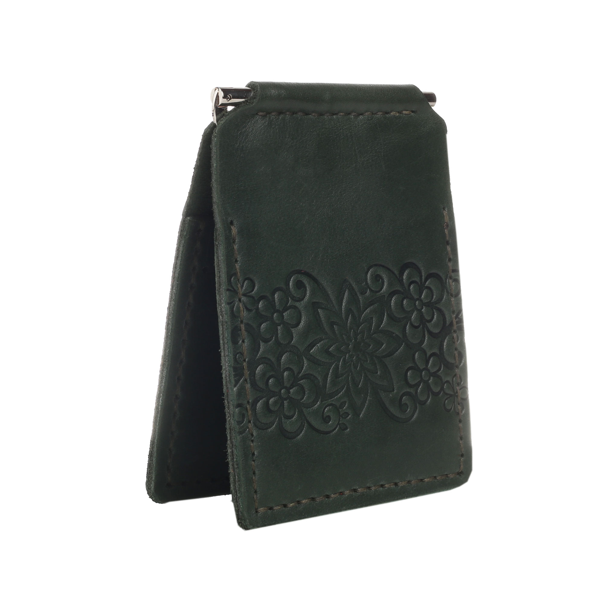 Затискач для купюр зелений Квіти - Зображення 3