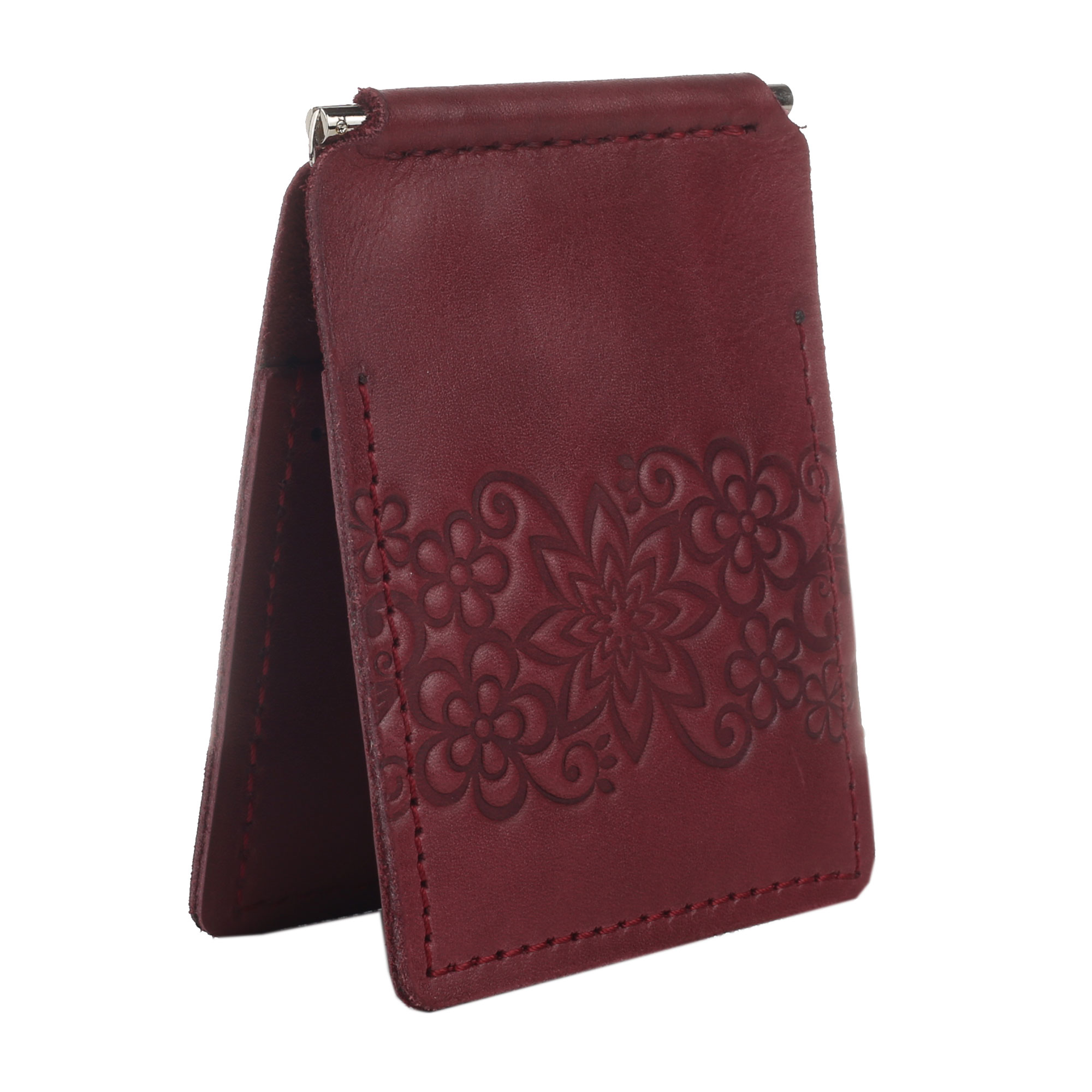 Затискач для купюр бордовий Квіти - Зображення 2