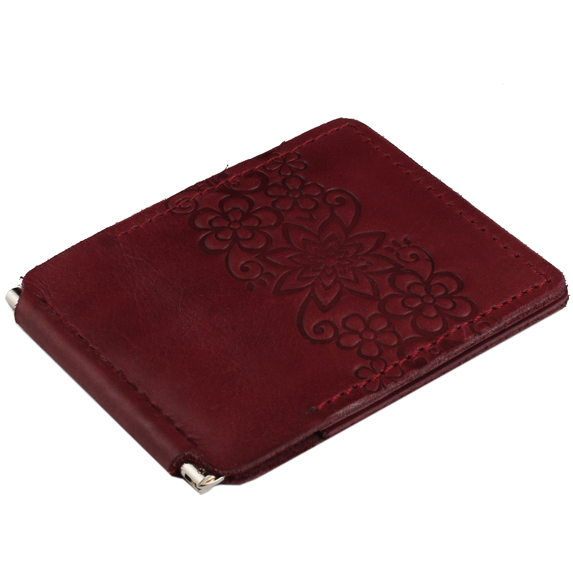 Затискач для купюр бордовий Квіти