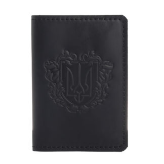 Обкладинка на паспорт чорна “Герб – орнамент”