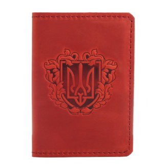 Обкладинка на паспорт червона “Герб – орнамент”