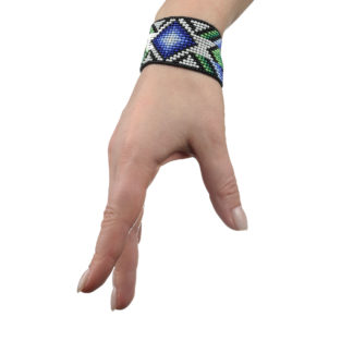 Браслет з бісеру Геометрія різнокольорова синьо-зелена