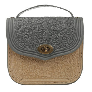 Сумка шкіряна бежево-сіра "Квітка"