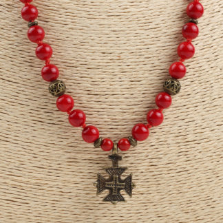 Намисто корал з хрестиком