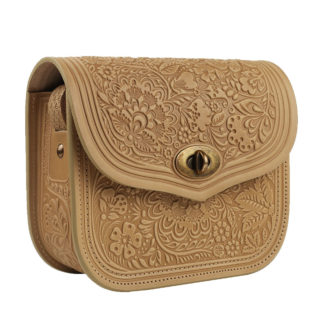 Сумка шкіряна бежева “Квітка”