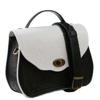 Сумка шкіряна біло-чорна “Ліс”