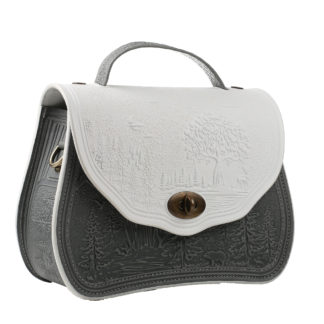 Сумка шкіряна сіро-біла “Ліс”