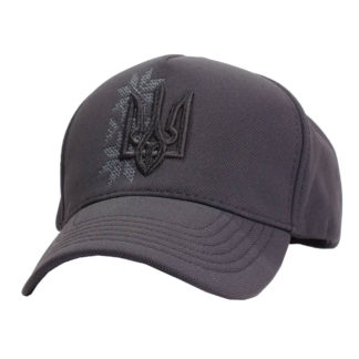 Утеплена кепка чорно-сіра з тризубом