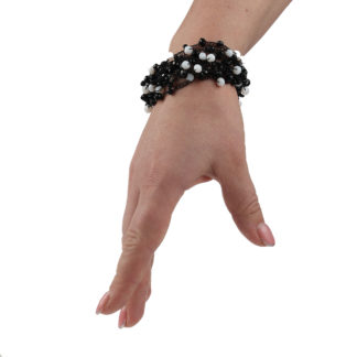 Браслет з бісеру-кришталю біло-чорний